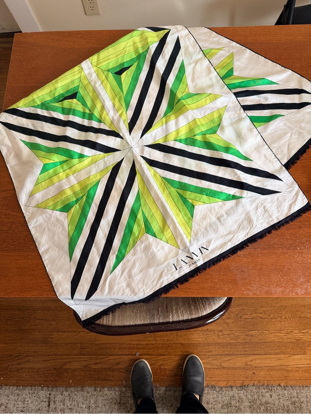 Lanvin Green and Black Starburst Silk Table Scarf